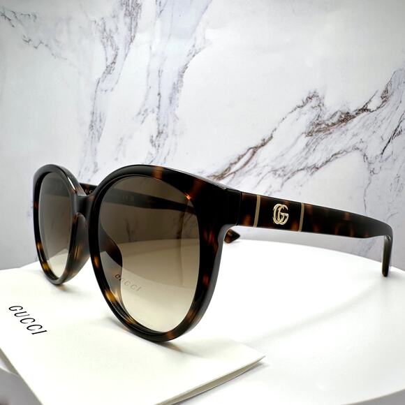 New GUCCI Sunglasses 56mm Brown Tortoise Round Gold Metal Interlocking GG Logo main image 5
